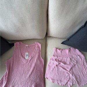 Z Supply Women's Pink Ribbed V-Neck Pajama Tank